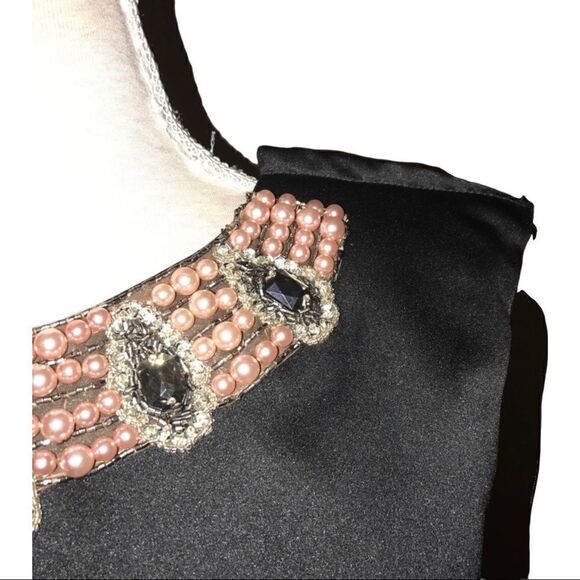 ABS Allen Schwartz Embellished Satin Pleated Mini Dress VINTAGE - Picture 4 of 5